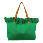 Bolso Shopper de tela algodón para Mujer con Asas Largas de Piel y Flecos