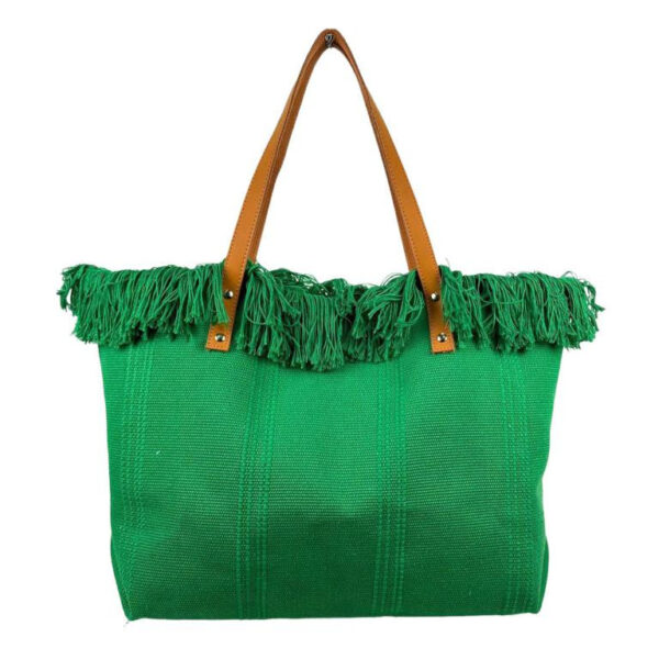 Bolso Shopper de tela algodón para Mujer con Asas Largas de Piel y Flecos