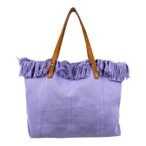 Bolso Shopper de tela algodón para Mujer con Asas Largas de Piel y Flecos