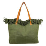 Bolso Shopper de tela algodón para Mujer con Asas Largas de Piel y Flecos