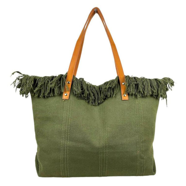 Bolso Shopper de tela algodón para Mujer con Asas Largas de Piel y Flecos
