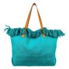 Bolso Shopper de tela algodón para Mujer con Asas Largas de Piel y Flecos