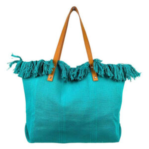 Bolso Shopper de tela algodón para Mujer con Asas Largas de Piel y Flecos