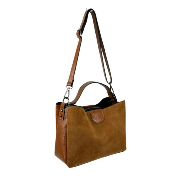 Bolso de Mano para Mujer con Piel de Grano y Parte Frontal en Serraje