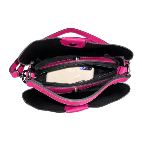 Bolso de Mano para Mujer con Piel de Grano y Parte Frontal en Serraje