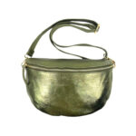 Amplia Riñonera Metalizada de Piel Italiana para Mujer con Efecto Brillante