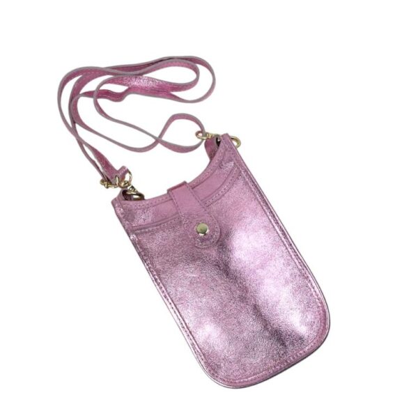 Mini Bolso Metalizado de Piel para Mujer con Compartimento Frontal - Imagen 3