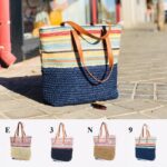Bolso de Rafia Multicolor con Asas Sintéticas y Cremalleras para Mujer