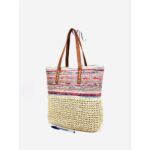 Bolso de Rafia Multicolor con Asas Sintéticas y Cremalleras para Mujer