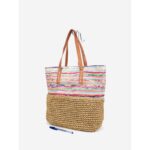 Bolso de Rafia Multicolor con Asas Sintéticas y Cremalleras para Mujer