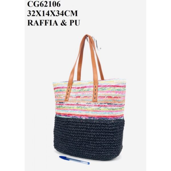 Bolso de Rafia Multicolor con Asas Sintéticas y Cremalleras para Mujer