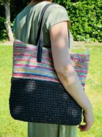 Bolso de Rafia Multicolor con Asas Sintéticas y Cremalleras para Mujer