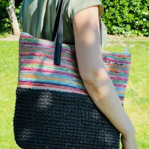 Bolso de Rafia Multicolor con Asas Sintéticas y Cremalleras para Mujer