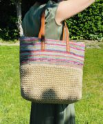 Bolso de Rafia Multicolor con Asas Sintéticas y Cremalleras para Mujer