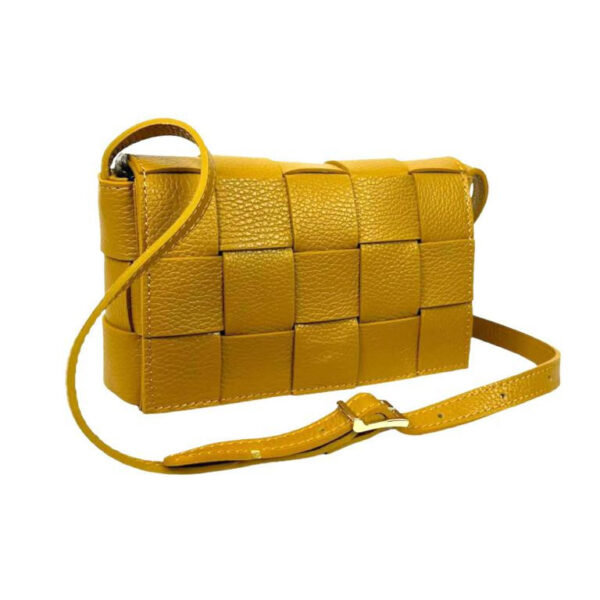 Bolso Bandolera de Piel con Diseño Cuadrados y Solapa Magnética de Mujer