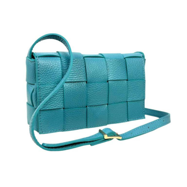 Bolso Bandolera de Piel con Diseño Cuadrados y Solapa Magnética de Mujer