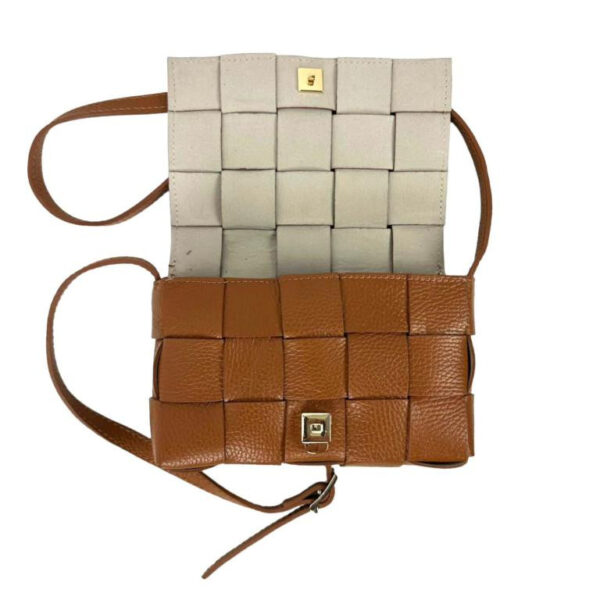 Bolso Bandolera de Piel con Diseño Cuadrados y Solapa Magnética de Mujer