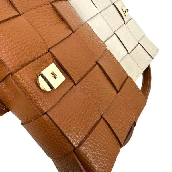 Bolso Bandolera de Piel con Diseño Cuadrados y Solapa Magnética de Mujer