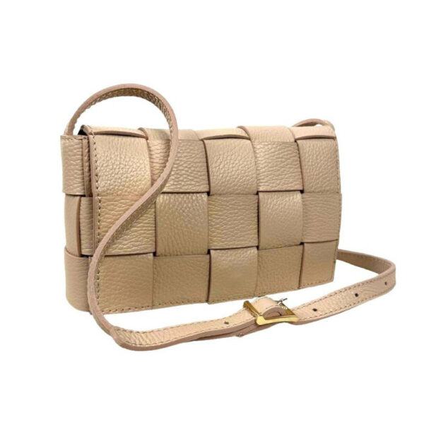 Bolso Bandolera de Piel con Diseño Cuadrados y Solapa Magnética de Mujer