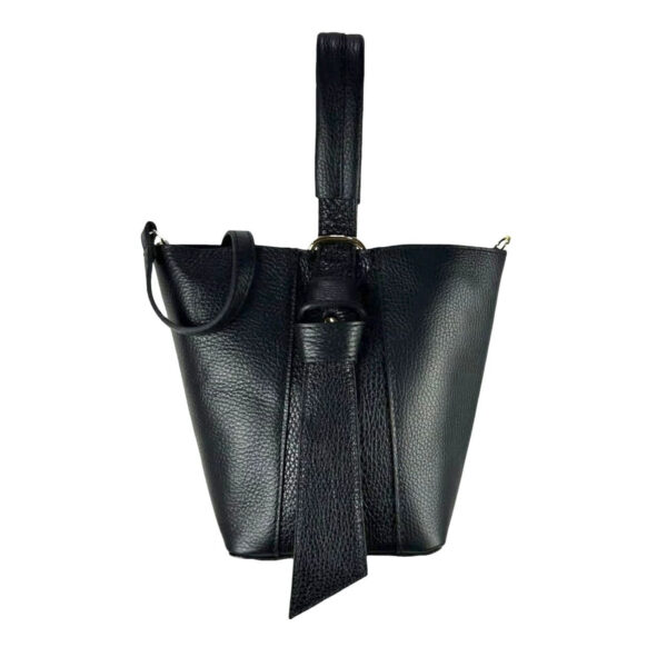 Bolso Tipo Cubo de Piel con Lazo Decorativo y Bolso Interior para Mujer
