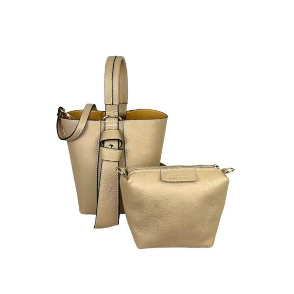 Bolso Tipo Cubo de Piel con Lazo Decorativo y Bolso Interior para Mujer