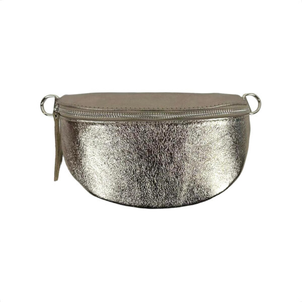 Riñonera de Piel Metalizada para Mujer con Efecto Brillante y Cremallera