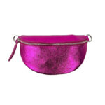 Riñonera de Piel Metalizada para Mujer con Efecto Brillante y Cremallera