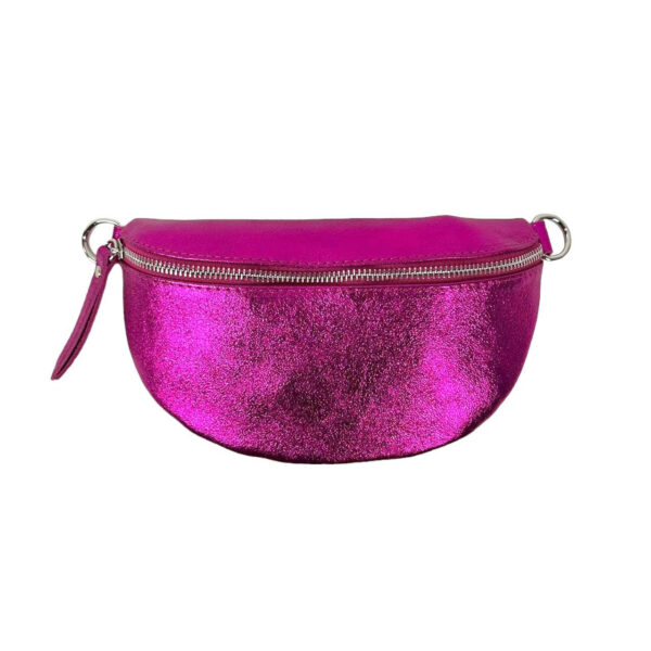 Riñonera de Piel Metalizada para Mujer con Efecto Brillante y Cremallera