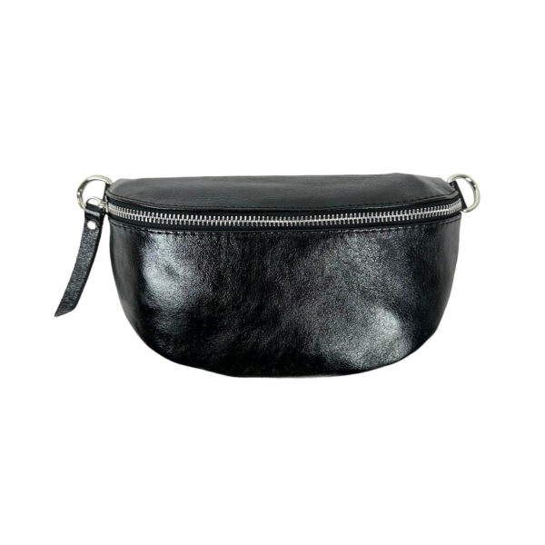 Riñonera de Piel Metalizada para Mujer con Efecto Brillante y Cremallera