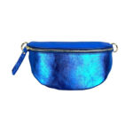 Riñonera de Piel Metalizada para Mujer con Efecto Brillante y Cremallera