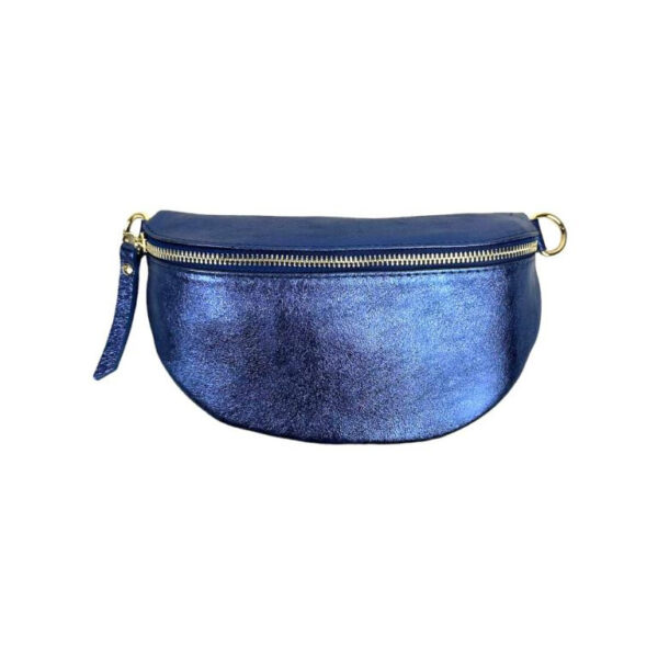 Riñonera de Piel Metalizada para Mujer con Efecto Brillante y Cremallera