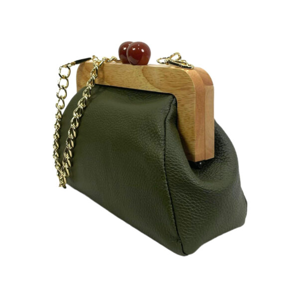 Bolso Piel con Cierre Magnético de Madera y Asa tipo Cadena para Mujer