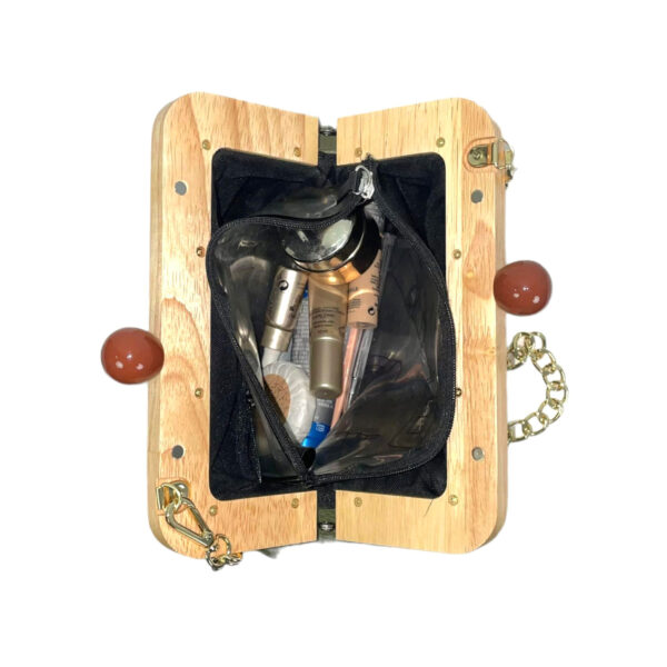 Bolso Piel con Cierre Magnético de Madera y Asa tipo Cadena para Mujer