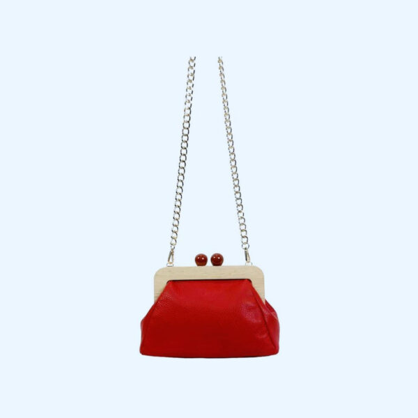 Bolso Piel con Cierre Magnético de Madera y Asa tipo Cadena para Mujer