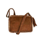 Bolso Bandolera Piel Italiana con Cremallera y Flecos Decorativos para Mujer