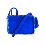 Bolso Bandolera Piel Italiana con Cremallera y Flecos Decorativos para Mujer