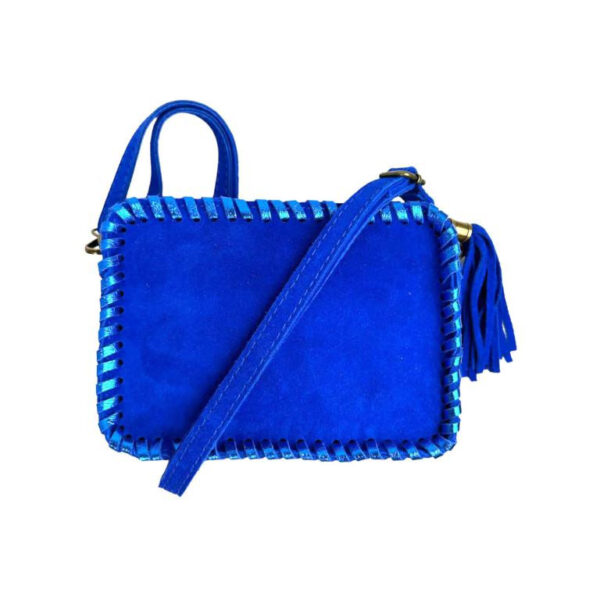 Bolso Bandolera Piel Italiana con Cremallera y Flecos Decorativos para Mujer