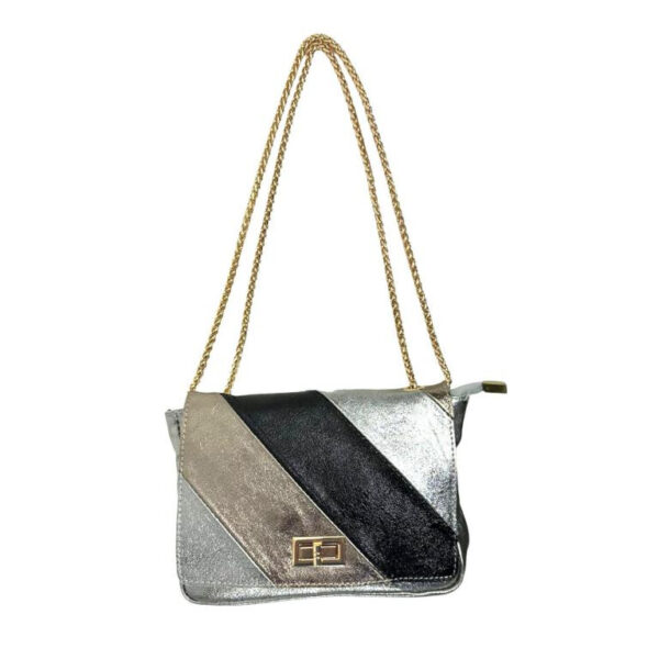 Bolso Bandolera Multicolor de Piel Italiana con Efecto Brillante para Mujer