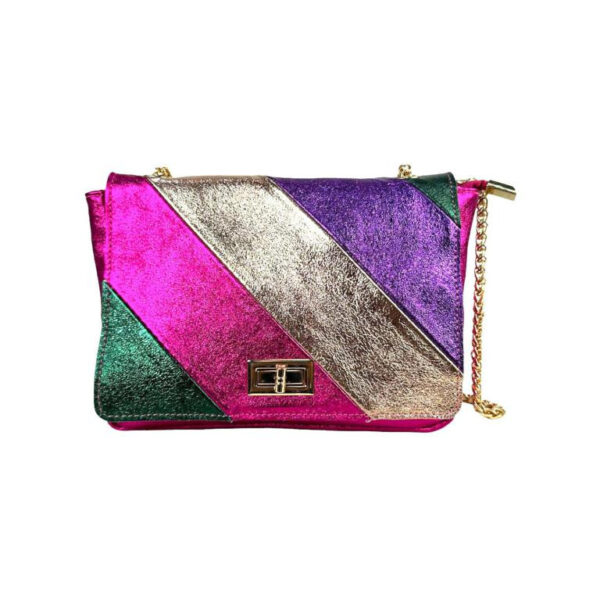 Bolso Bandolera Multicolor de Piel Italiana con Efecto Brillante para Mujer