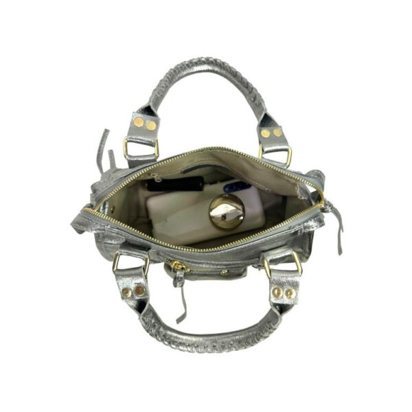 Bolso de Mano en Piel Italiana de Mujer con Efecto Brillante y Bolsillo Frontal