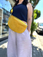 Riñonera de Serraje y Piel Italiana con Efecto Metalizado para Mujer