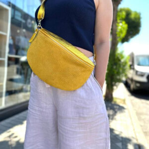 Riñonera de Serraje y Piel Italiana con Efecto Metalizado para Mujer