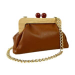 Bolso Piel con Cierre Magnético de Madera y Asa tipo Cadena para Mujer