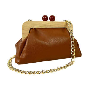 Bolso Piel con Cierre Magnético de Madera y Asa tipo Cadena para Mujer