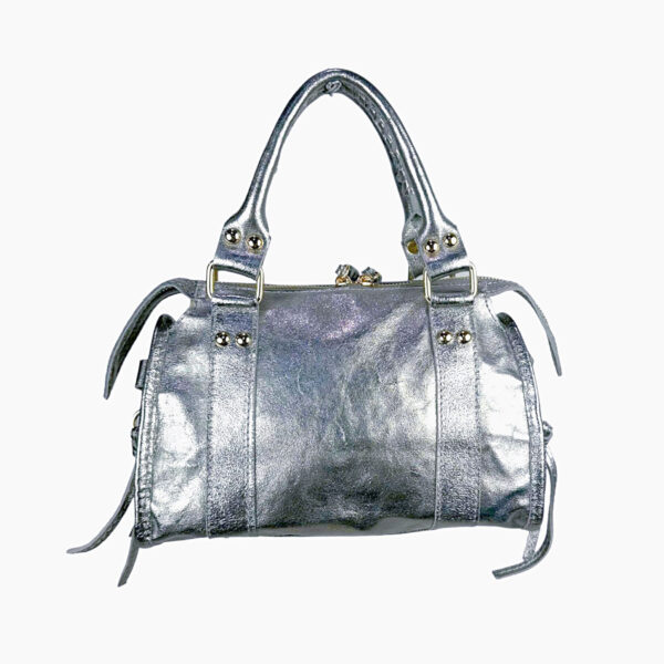 Bolso de Mano en Piel Italiana de Mujer con Efecto Brillante y Bolsillo Frontal