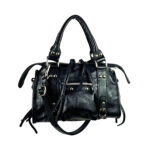 Bolso de Mano en Piel Italiana de Mujer con Efecto Brillante y Bolsillo Frontal