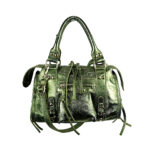 Bolso de Mano en Piel Italiana de Mujer con Efecto Brillante y Bolsillo Frontal