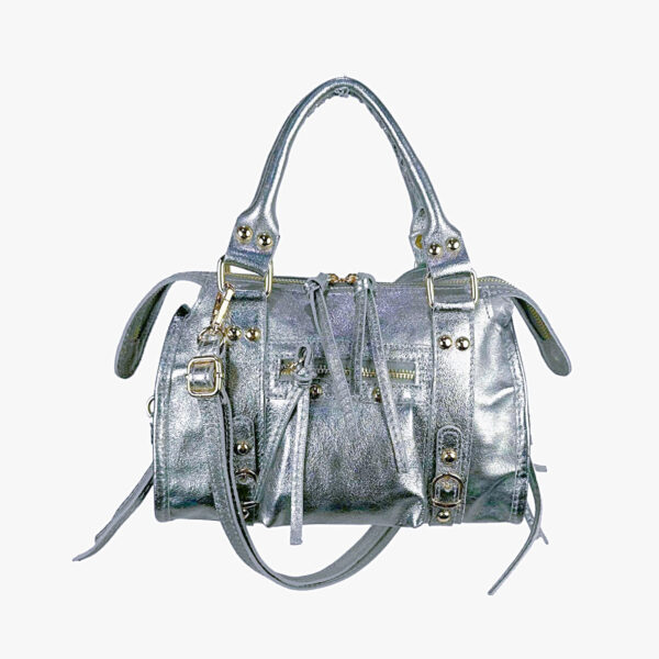 Bolso de Mano en Piel Italiana de Mujer con Efecto Brillante y Bolsillo Frontal