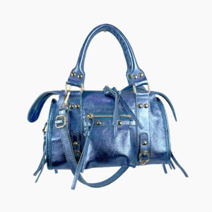 Bolso de Mano en Piel Italiana de Mujer con Efecto Brillante y Bolsillo Frontal