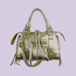 Bolso de Mano en Piel Italiana de Mujer con Efecto Brillante y Bolsillo Frontal